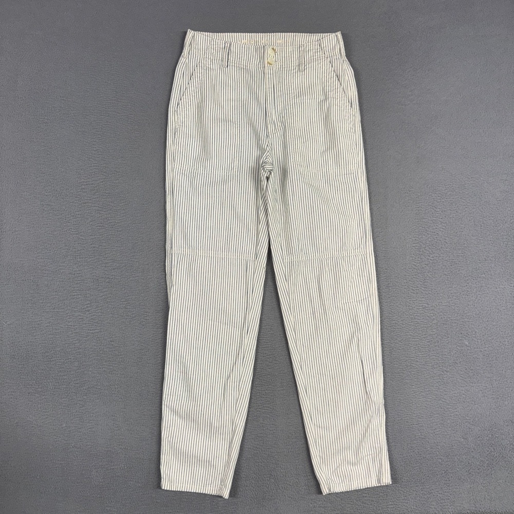 American Eagle Pants Womens 0 White Blue Tapered Striped 100% Cotton Preppy